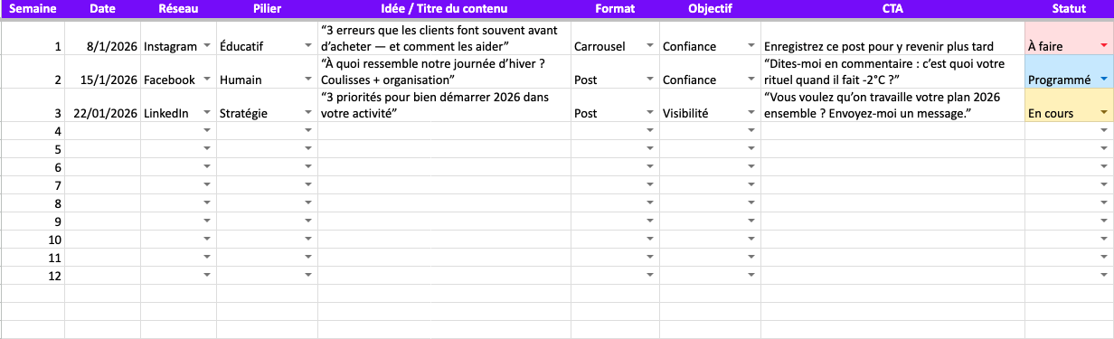 template calendrier éditorial 2026